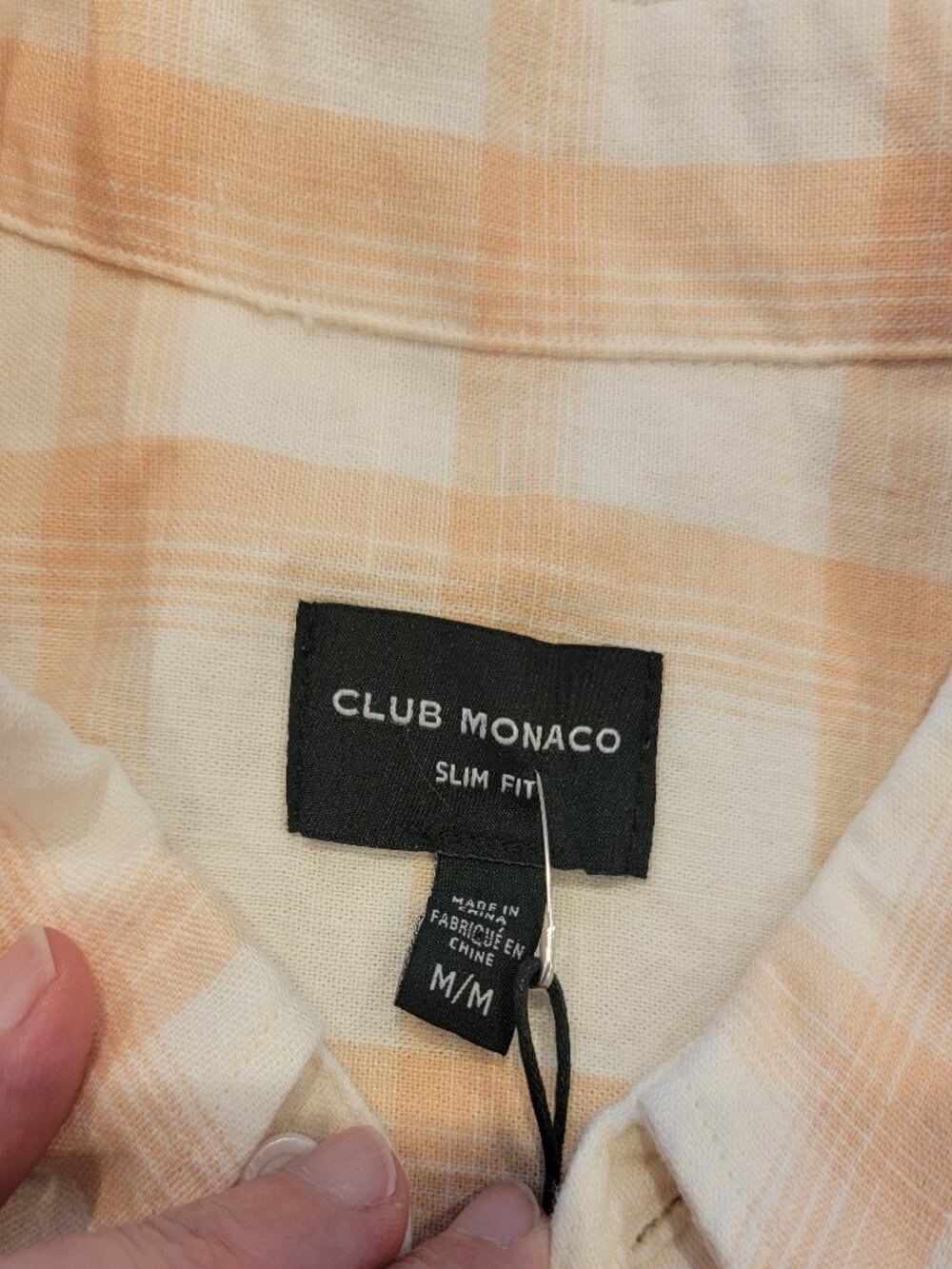 Club Monaco Slim Fit Men's Button Down Long Sleeve Linen Plaid Shirt - Picture 9 of 14